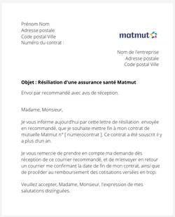 Résiliation d'une assurance santé Matmut